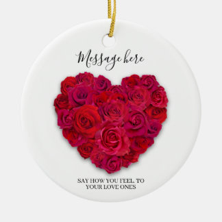 Rotes Rosenherz Romantisches Florales Benutzerdefi Keramik Ornament