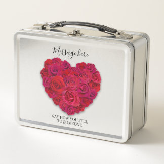 Rotes Rosenherz Romantisches Florales Benutzerdefi Metall Brotdose