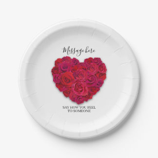 Rotes Rosenherz Romantisches Florales Benutzerdefi Pappteller
