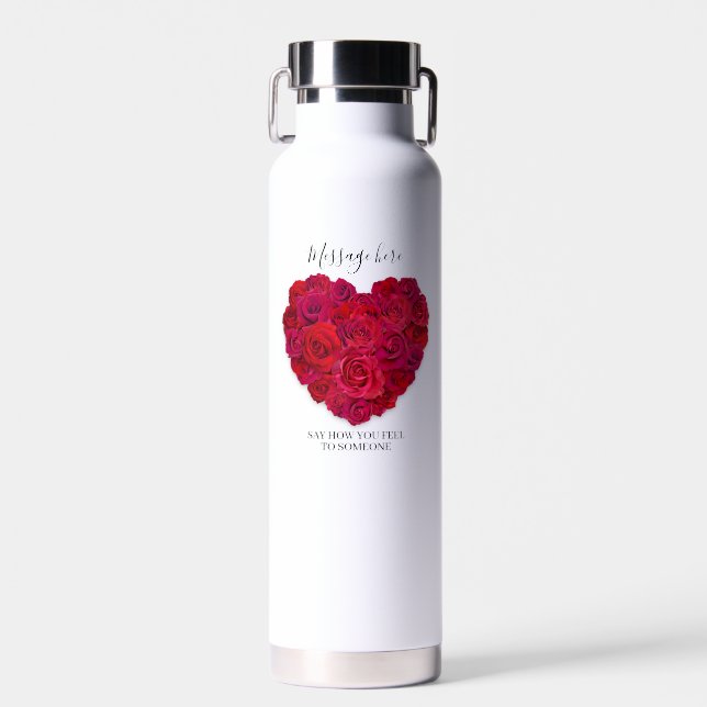 Rotes Rosenherz Romantisches Florales Benutzerdefi Trinkflasche (Vorne)