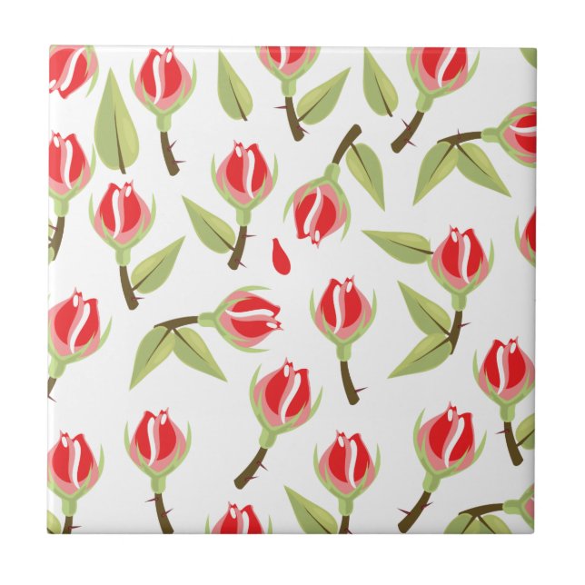 Rotes Rosenmuster Fliese (Vorderseite)