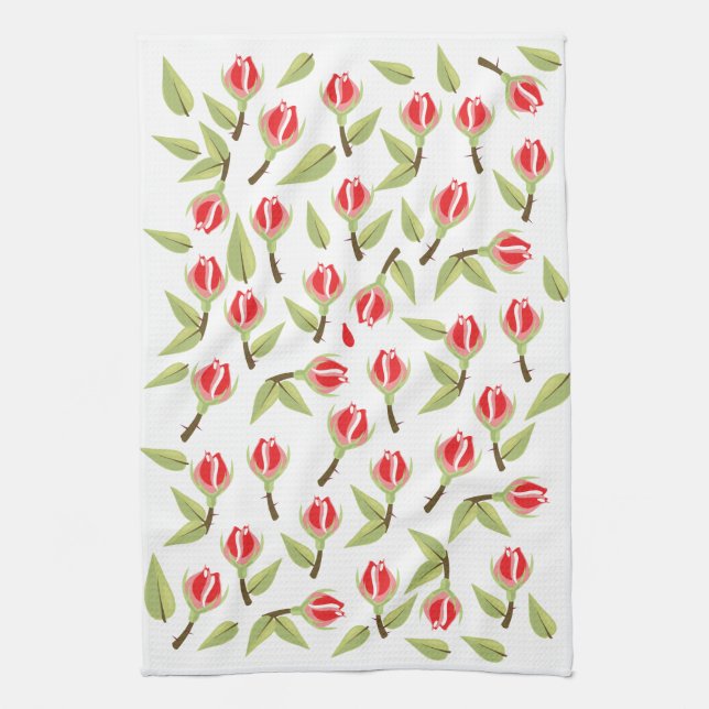 Rotes Rosenmuster Geschirrtuch (Vertikal)