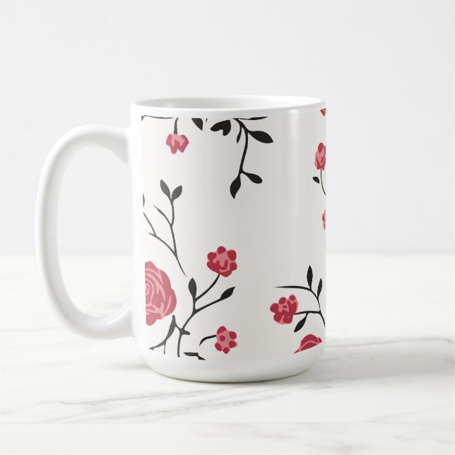Rotes Rosenmuster Kaffeetasse (Links)