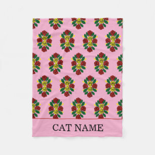 Rotes Rosenmuster Kanalboot Katze Fleecedecke