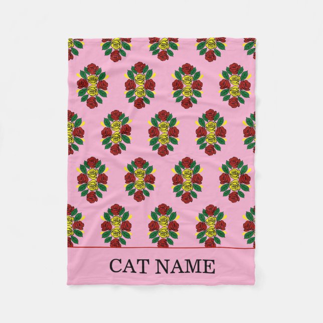 Rotes Rosenmuster Kanalboot Katze Fleecedecke (Vorderseite)
