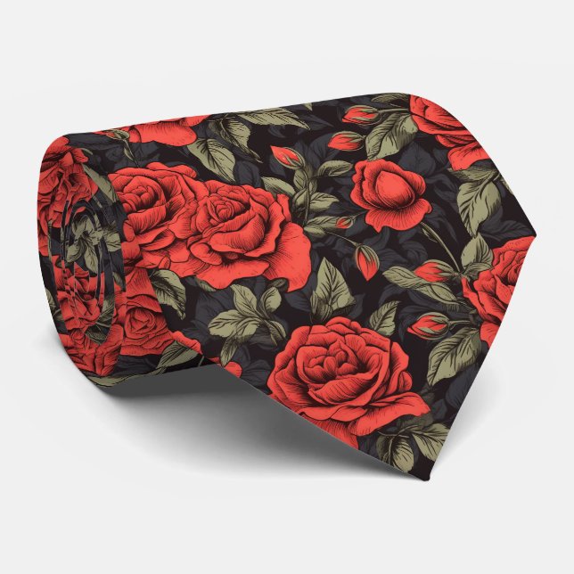 rotes Rosenmuster Krawatte (Gerollt)