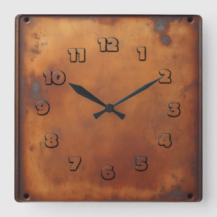 rotes Rostobjekt Quadratische Wanduhr