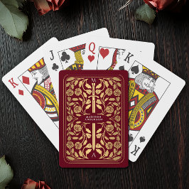 Rotes Royal Mittelalterliches Gold-Schwert-Monogra Spielkarten