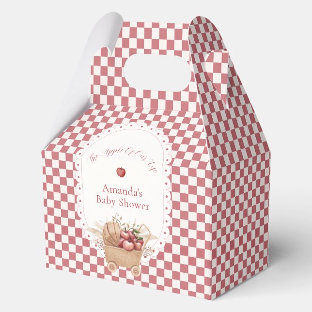 Rotes Rustikales Gingham Boho Apfel Baby Shower Geschenkschachtel (Vorderseite)