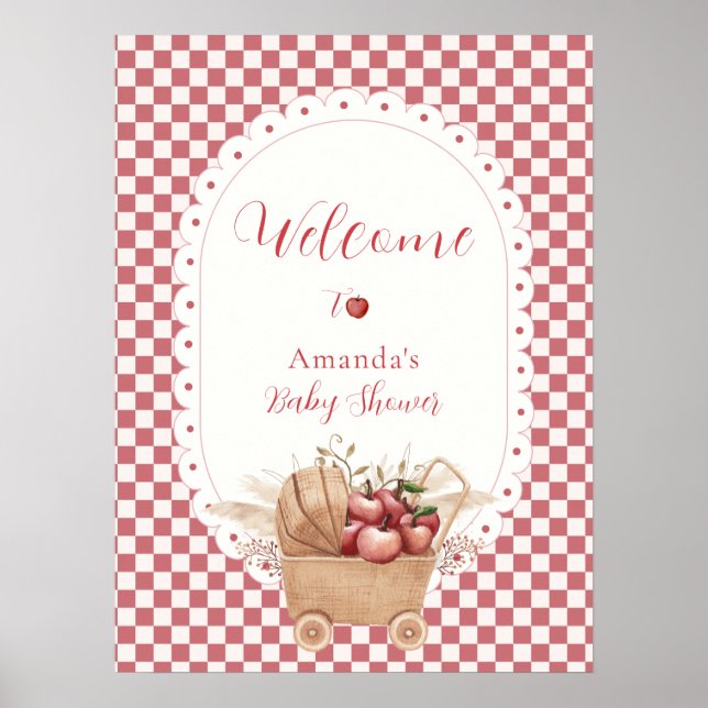 Rotes Rustikales Gingham Boho Apfel Baby Shower Wi Poster (Vorne)