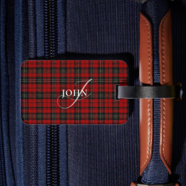 Rotes Rustikales Karo Chic Typografie Monogramm Gepäckanhänger