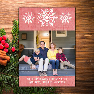Rotes Rustikales Snowflake Holiday Foto Feiertagskarte