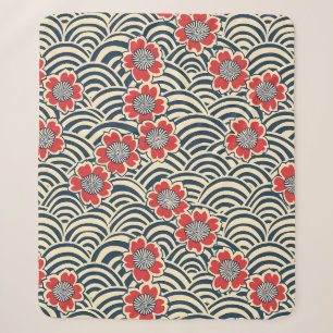 Rotes Sakura-Marine-Welle-Cream-Japanisches Muster Sherpadecke