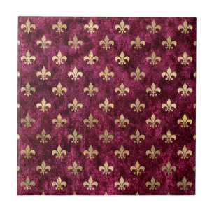 Rotes Samt Fleur De Lis Mardi Gras Orleans Muster Fliese
