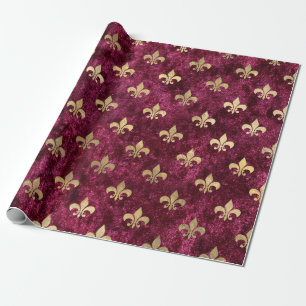 Rotes Samt Fleur De Lis Mardi Gras Orleans Muster Geschenkpapier