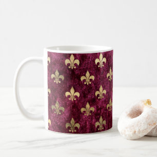 Rotes Samt Fleur De Lis Mardi Gras Orleans Muster Kaffeetasse
