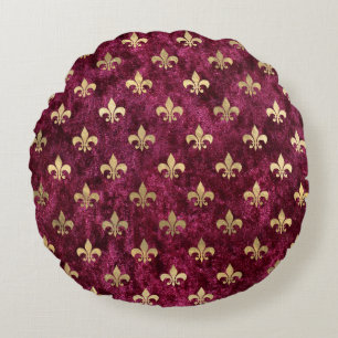 Rotes Samt Fleur De Lis Mardi Gras Orleans Muster Rundes Kissen