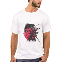 Rotes Samurai-Krieger-T-Shirt mit Tinten-Kunst | J