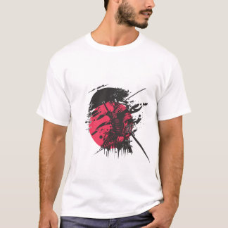 Rotes Samurai-Krieger-T-Shirt mit Tinten-Kunst | J T-Shirt
