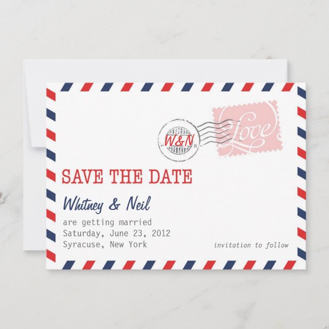 Rotes Save the Date Postdienst-Kollektion (Vorderseite)