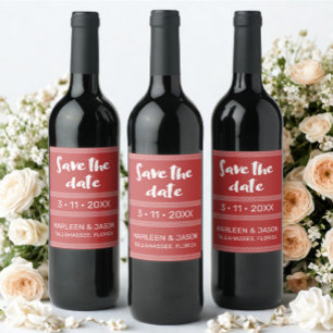 Rotes Save the Date Weinlabel Weinetikett