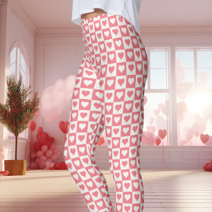 Rotes Schachbrett-Herz Valentinstag Leggings