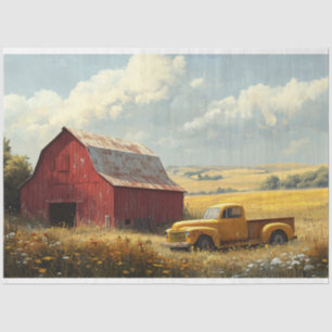 Rotes Scheunen-Antik-Gelb-Lastwagen-Decoupage Seidenpapier
