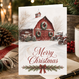Rotes Scheunen-Weihnachten Rustikales Land Frohe W Feiertagskarte