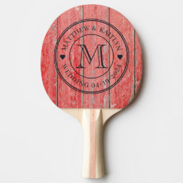 Rotes Scheunenbrett Hochzeitsmonogramm Herz Tischtennis Schläger