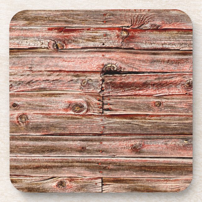 rotes Scheunenholz-Untersetzer-Set Getränkeuntersetzer (Vorderseite)