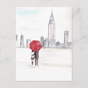 Rotes Schirmpaar New York coole trendige Hochzeit Postkarte