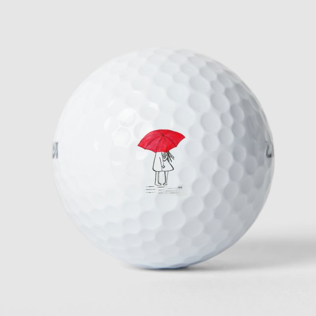 Rotes Schirmpaar rustikale schick-minimalistische  Golfball (Vorderseite)