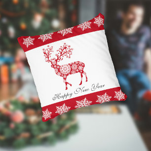 Rotes Schneeflockenmuster Kissen