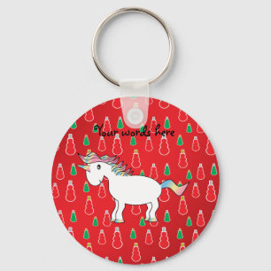 Rotes Schneemannmuster des WeihnachtsEinhorns Schlüsselanhänger