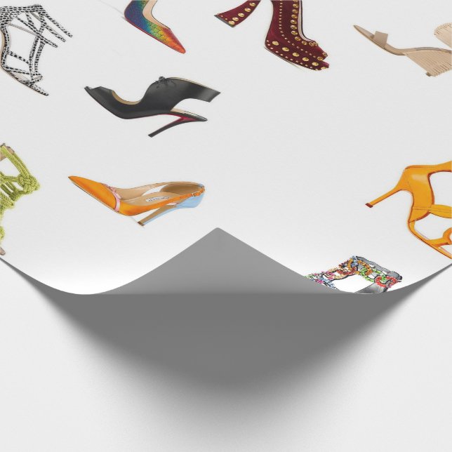 Rotes Schuh-Schwarzes pumpt blaues Geschenkpapier (Ecke)