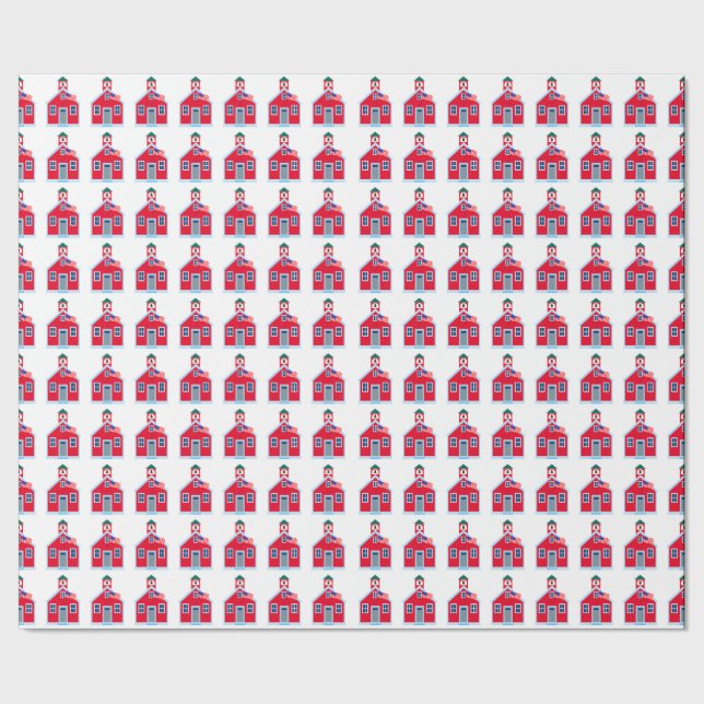 Rotes Schulhaus Geschenkpapier (Saum)