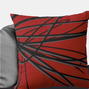 Rotes Schwarz & Grau Kunstvoll Abstrakt Kissen