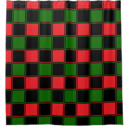 Rotes Schwarz-Grün-Schachbrett-Muster Duschvorhang