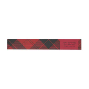 Rotes Schwarz Tartan Weihnachten Benutzerdefiniert Rundum-Adressaufkleber