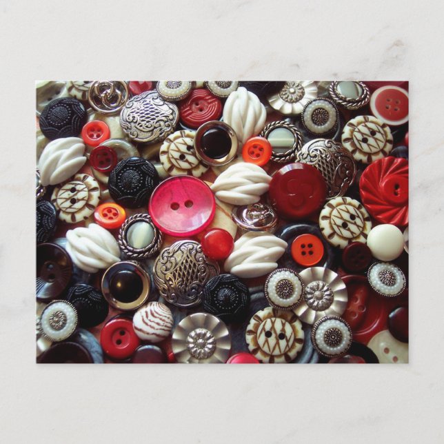 Rotes Schwarz und Silver Button Collage Postkarte (Vorderseite)