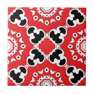 Rotes Schwarz und Weiß Elegantes Verziertes Damask Fliese