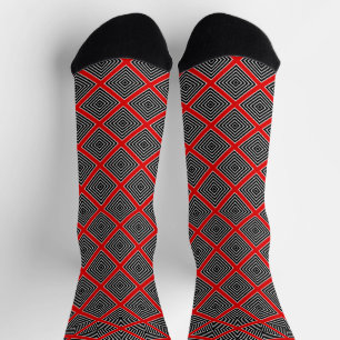 Rotes Schwarz-Weiß-Diamantmuster Socken
