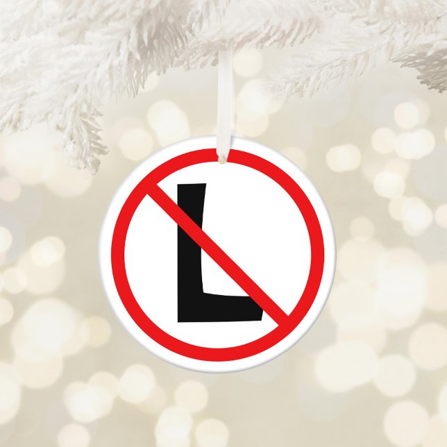 Rotes Schwarz/Weiß Nein L Keramikornament (Funny Noel No L Pun Ceramic Ornament)