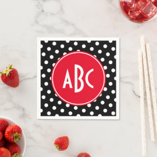 Rotes Schwarz-Weiß-Polka-Dot-Monogramm Serviette