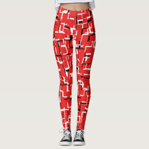 Rotes Schwarz-weißes Niedliches Cooles Muster Leggings