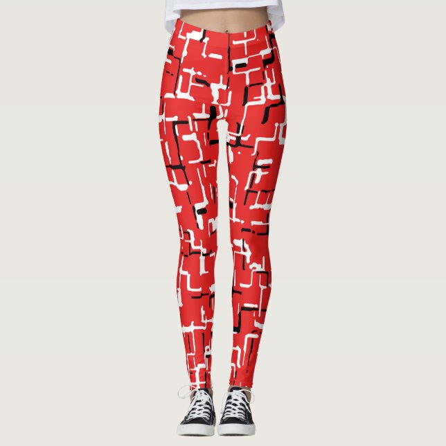 Rotes Schwarz-weißes Niedliches Cooles Muster Leggings (Vorderseite)