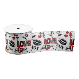 Rotes Schwarz-weißes Valentin Motif Ribbon Satinband