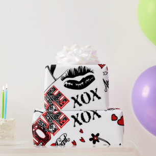 Rotes Schwarz-weißes Valentine Motif Wrapping Pape Geschenkpapier