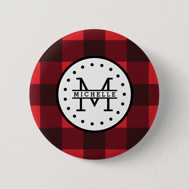 Rotes schwarzer Büffel-kariertes Button (Vorderseite)