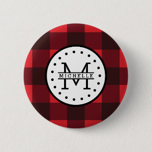 Rotes schwarzer Büffel-kariertes Button